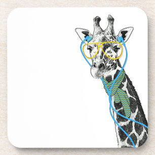 Dessous-de-verre Ggirafe cool et tendance avec lunettes, écouteurs