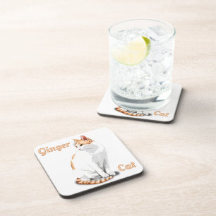 Dessous-de-verre Gingembre orange et chat blanc Personnalisé