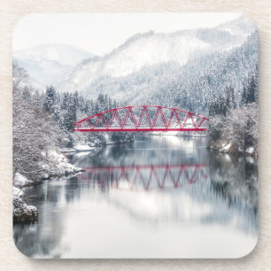 Dessous-de-verre Glace et neige   Pont rouge en hiver, Japon