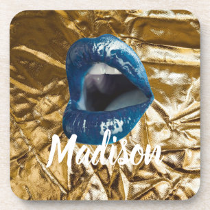 Dessous-de-verre Gold Blue Lips Maquillage Beauté Personnalisée B