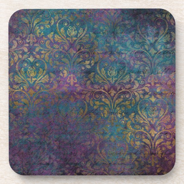 Dessous-de-verre Gold Damask violet rose Turquoise (Devant)