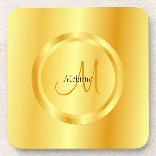 Dessous-de-verre Gold Look Moderne Monogramme Élégant Modèle (Devant)