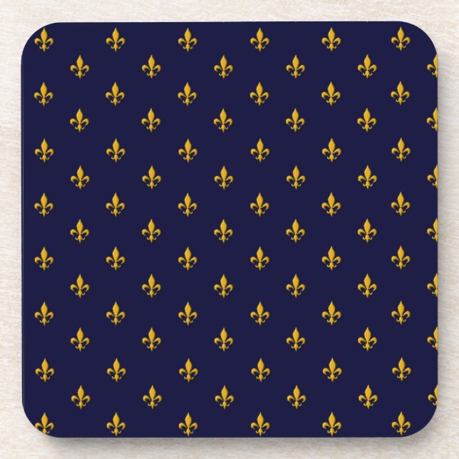 Dessous-de-verre Golden Fleur de Lis sur Navy Blue (Devant)