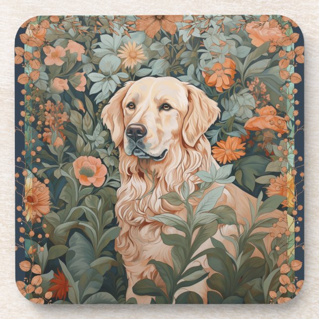 Dessous-de-verre Golden Retriever dans le style de William Morris (Devant)