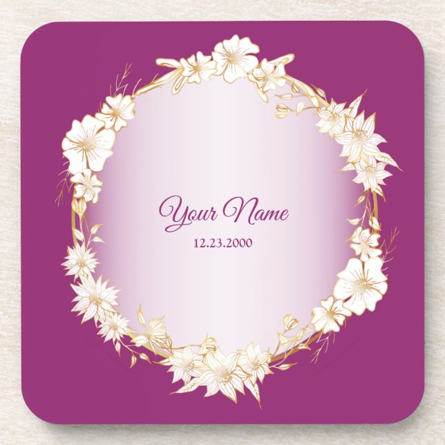 Dessous-de-verre Golden White Floral Pink Geometric Rustic Wedding (Devant)