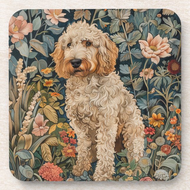 Dessous-de-verre Goldendoodle Chien dans William Morris Style Garde (Devant)