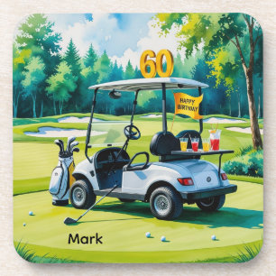 Dessous-de-verre Golf 60ème anniversaire avec voiturette de golf su