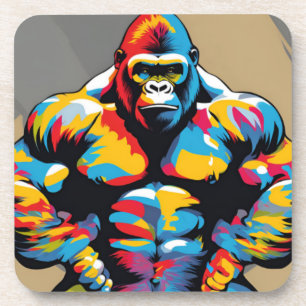 Dessous-de-verre Gorilla Bodybuilder Poids Lifter Pop Art Cartoon
