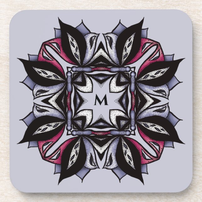 Dessous-de-verre Goth Monogramme noir violet gothique Mandala (Devant)