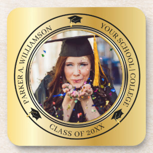 Dessous-de-verre Graduation Photo Gold Tone Casquette de classe Ann