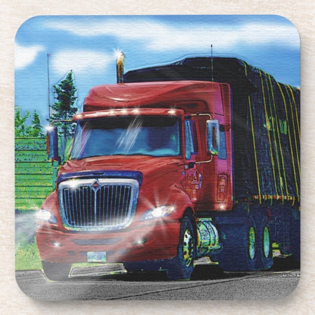 Dessous-de-verre Grand camion rouge de cargaison pour des (Devant)