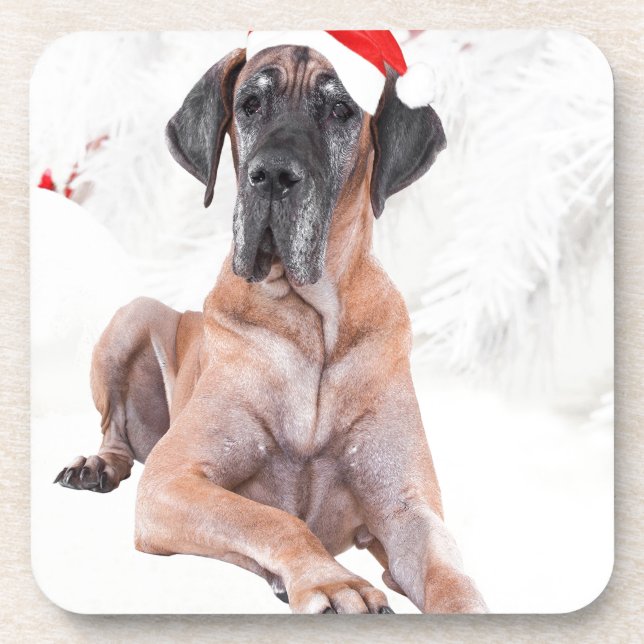 Dessous-de-verre Grand chien Danse Casquette Joyeux Noël (Devant)