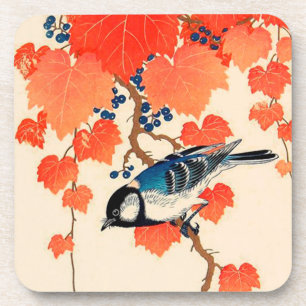 Dessous-de-verre Grapevine vintage d'automne et d'oiseaux japonais
