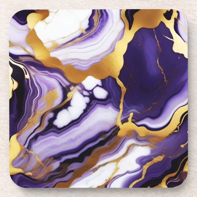 Dessous-de-verre Gras Trendy violet jaune or faux marbre (Devant)