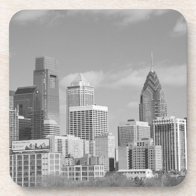 Dessous-de-verre gratte-ciel de Philly noir et blanc (Devant)