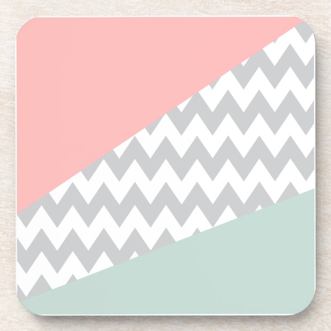 Dessous-de-verre Gray Chevron Mint et Coral (Devant)