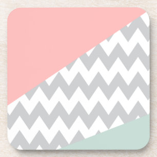 Dessous-de-verre Gray Chevron Mint et Coral