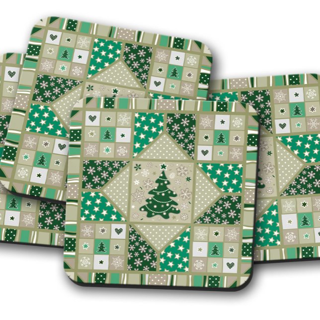 Dessous-de-verre Green Christmas Quilt | Ensemble de Dessous de ver (Créateur téléchargé)