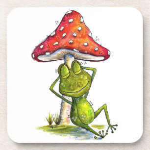 Dessous-de-verre Grenouille à couchage lunaire sous un champignon