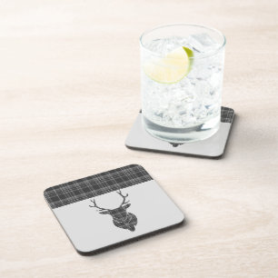 Dessous-de-verre Grey Tartan Motif Stag