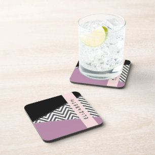 Dessous-de-verre Grey Zigzag, Grey Chevron, Purple, Votre Nom