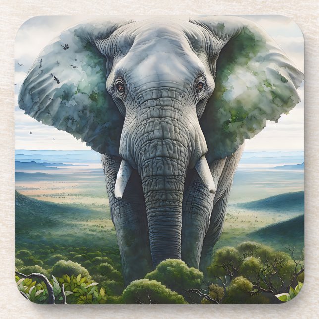 Dessous-de-verre Gros plan sur le visage de l'éléphant, les défense (Devant)