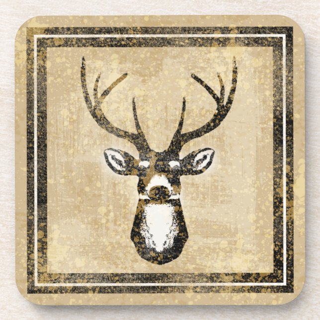 Dessous de verre grunges de mâle de cerfs communs (Devant)