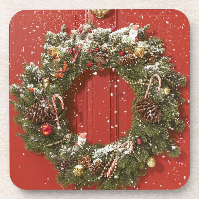 Dessous-de-verre Guirlande de Noël accrochant sur une porte (Devant)