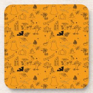 Dessous-de-verre Halloween motif de fantômes, maisons, araignées je
