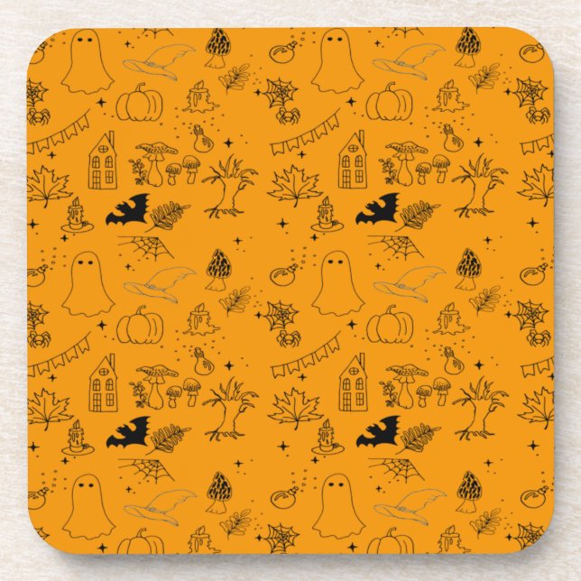 Dessous-de-verre Halloween motif de fantômes, maisons, araignées je (Devant)