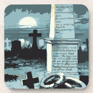 Dessous-de-verre Halloween vintage, cimetière effrayant avec des to