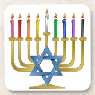 Dessous-de-verre Hanoukka Rainbow Candles Gold Menorah