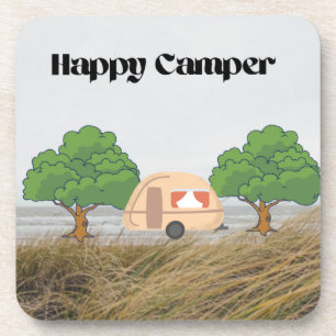 Dessous-de-verre Happy Camper avec Camper et Arbres sur un