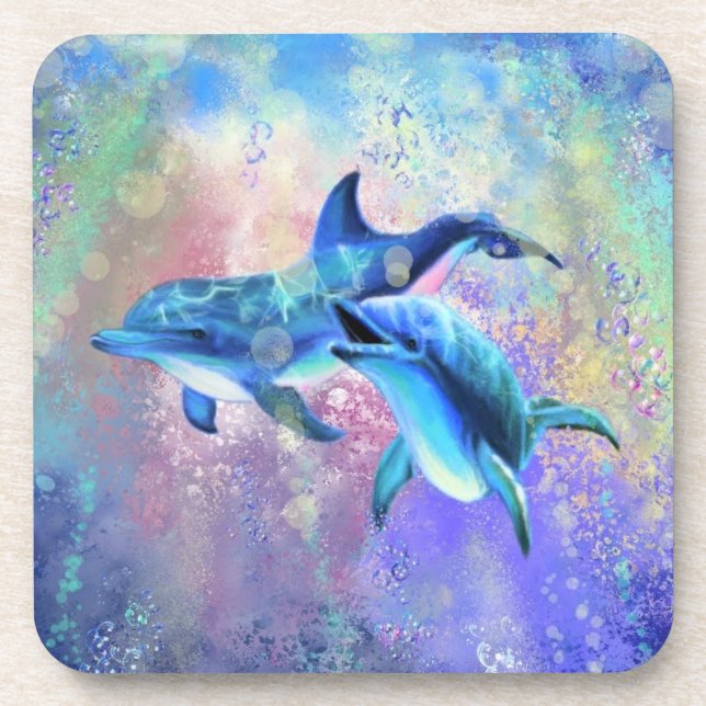 Dessous-de-verre Happy Dolphin Couple Beverage Coaster (Devant)