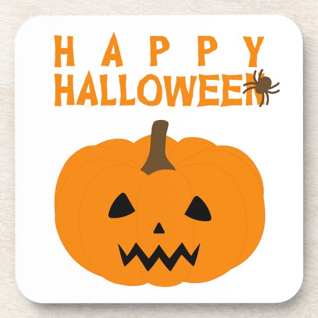 Dessous-de-verre Happy Halloween Texte et Pumkin on White (Devant)