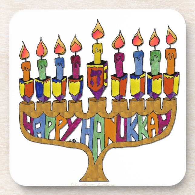 Dessous-de-verre Happy Hanukkah Dreidels Menorah (Devant)