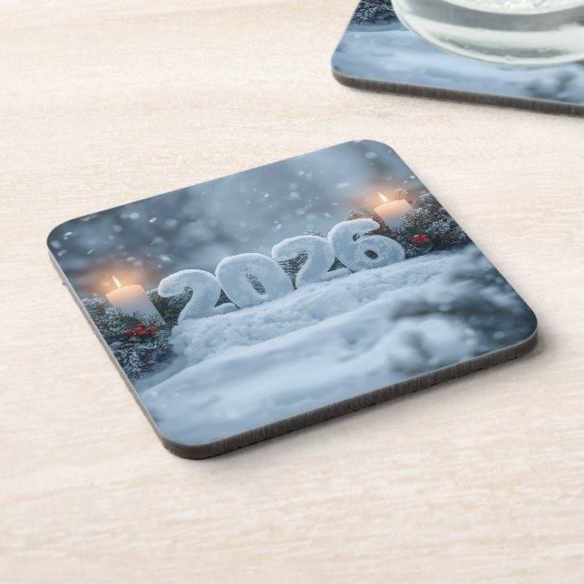 Dessous-de-verre happy new year 2026 winter pine coasters (Côté gauche)