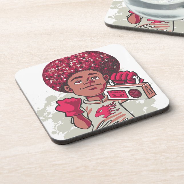 Dessous-de-verre Hard Plastic Coaster – YOUTH Power Afro & Boombox  (Côté gauche)