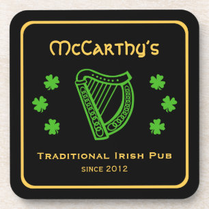 Dessous-de-verre Harpe verte shamrock nom de famille personnalisé 