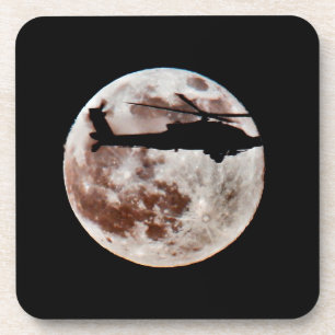 Dessous-de-verre Hélicoptère militaire contre la Pleine lune