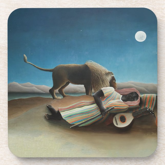 Dessous-de-verre Henri Rousseau Dormir Gitan Lion Peinture (Devant)