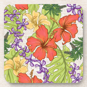 Dessous-de-verre Hibiscus et orchidées hawaïens tropicaux de Keleah