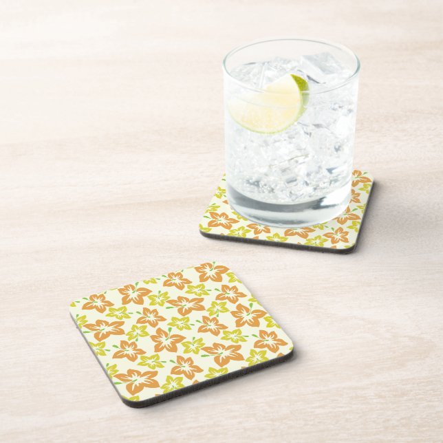 Dessous-de-verre Hibiscus Jaune, Hibiscus Orange, Modèle Floral (Côté Droit)