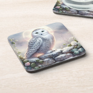Dessous-de-verre Hibou des neiges dans un jardin d'hiver au clair d