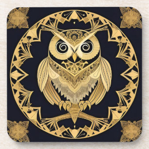 Dessous-de-verre Hibou Ornemental Doré avec Motif Décoratif