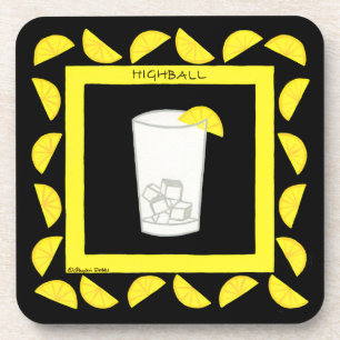 Dessous-de-verre Highball Alcohol Retro Drink Art Green Limes Noir