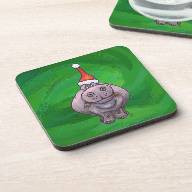 Dessous-de-verre Hippo Festif Sur Vert (Côté gauche)