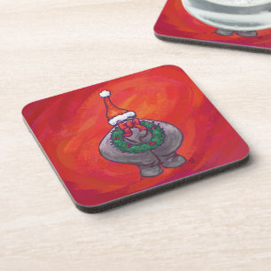 Dessous-de-verre Hippo mignon à Santa Hat en rouge