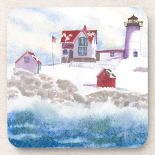 Dessous-de-verre hiver à Nubble LIghthouse dans le Maine