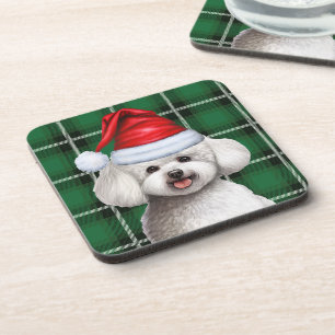 Dessous-de-verre Hiver Bichon Frise Chien de vacances Green Plaid